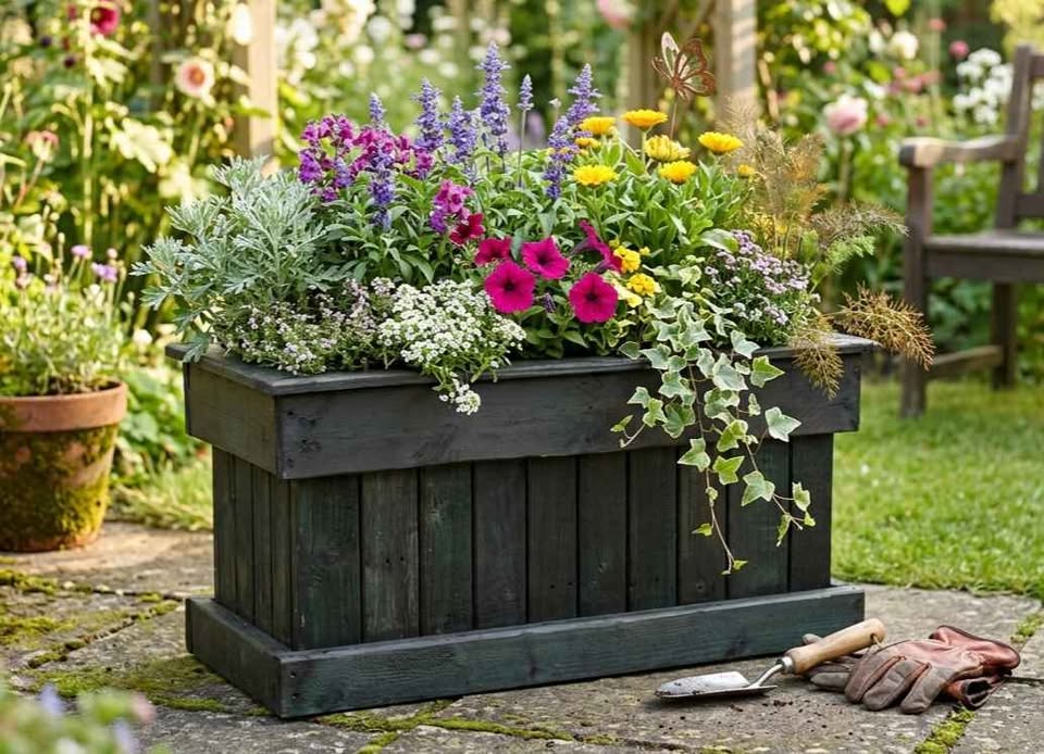 Large Charcoal Vertical Slat Planter – Handmade & Weather-Resistant (ready lined)
